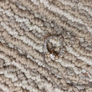 Sterling Silver Pig Necklace with Gold Overlay and Diamond Chips